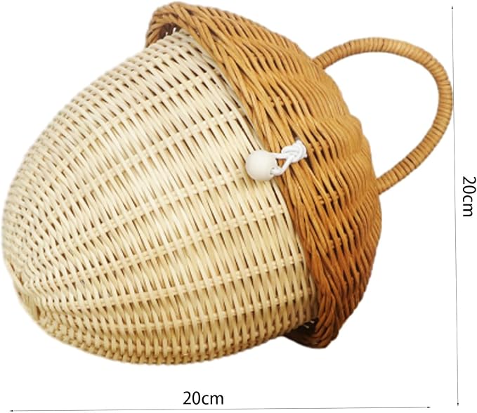 Mushroom Basket House Shaped with Lid Portable Decorative Rattan Handle Photography Props Gifts-Mushroom Decor(D)