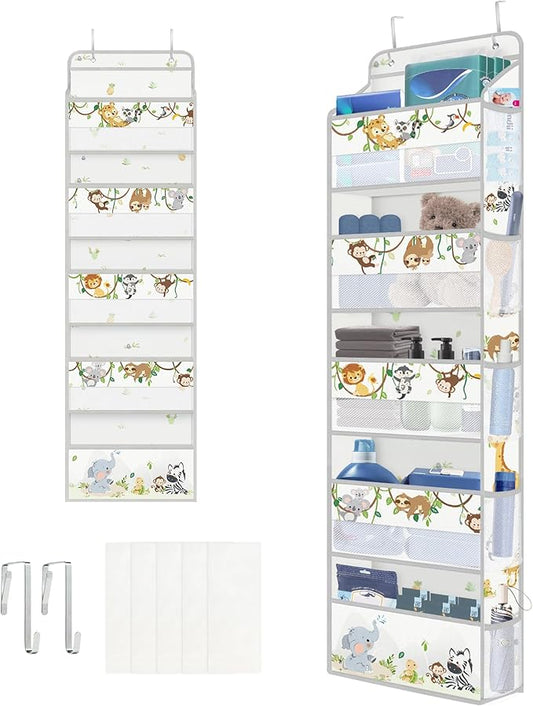 Clastyle Elephant Lion Kid Over The Door Organizer Storage Woodland Vine 5 Shelves Closet Nursery Hanging Shelves Clothes Diaper Stuffed Animal Toy Storage for Newborn Baby Essential