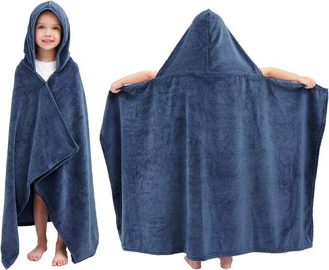 Hiturbo Kids Hooded Bath Towel: Soft Plush Pool Beach Fleece Towel Blanket - 50"x30" Toddler Towels Wrap for Boys Girls 3-12 Years (Navy)