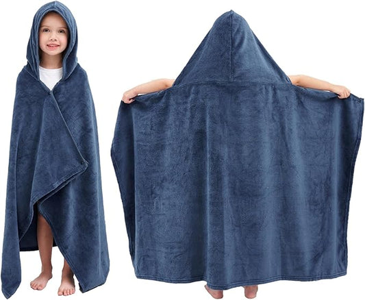 Hiturbo Kids Hooded Bath Towel: Soft Plush Pool Beach Fleece Towel Blanket - 50"x30" Toddler Towels Wrap for Boys Girls 3-12 Years (Navy)