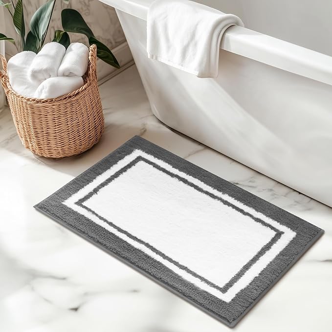 GRANNY SAYS Microfiber Bathroom Rugs Non Slip Washable, Water Absorbent Bathroom Mats for Tub, Soft Bath Mats for Bath Floor & Shower, 24" x 36", Deep Grey Bath Rugs