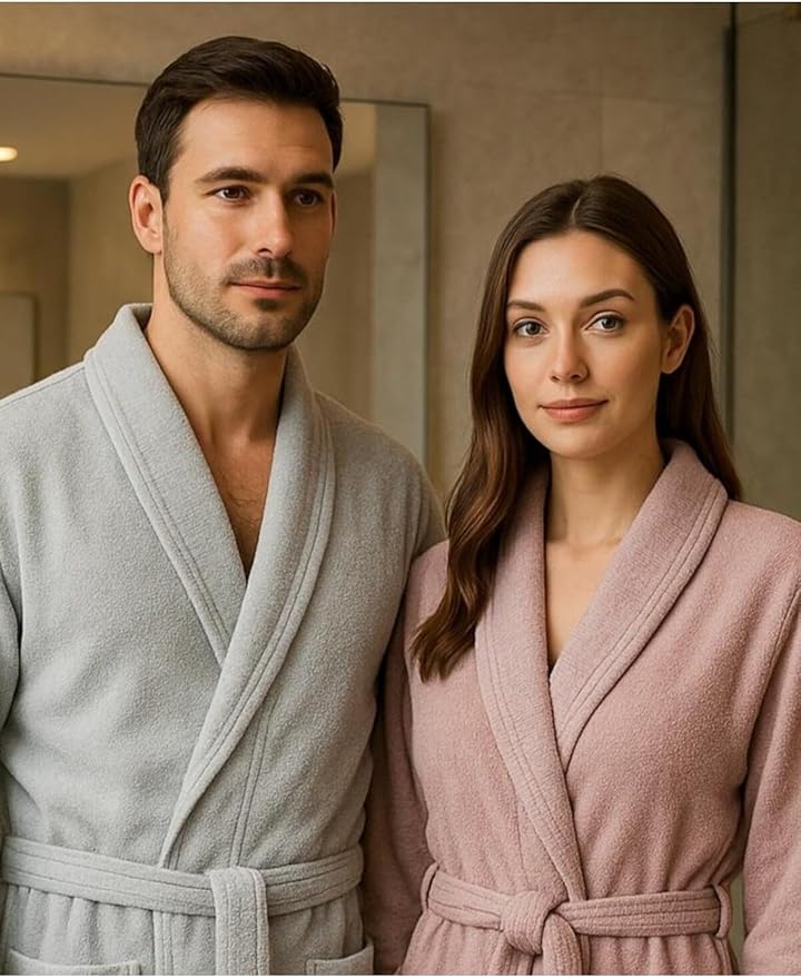 12 Piece Family Towel and Robe Set Cotton Bathrobe Towel Set Dowry Set Includes Bath Towels Hand Towels and Washcloths Gray and Powder Pink - Gray-Powder Pink, Standard