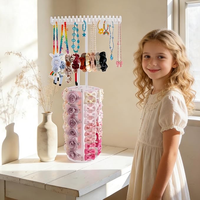 Bow Holder Bow Organizer for Girls,Baby Hair Clips Storage Stand, Rotatable Hair Accessory Organizer Rack for Baby Newborn Infant Toddler Kids (snzp-22-1)