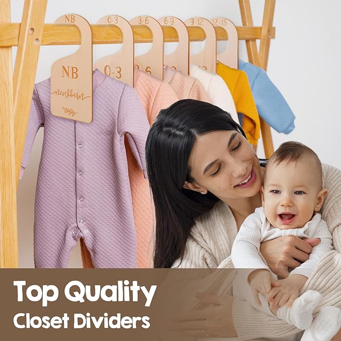 7pcs Wooden Baby Clothes Dividers for Closet, Clothes Size Markers for Baby, Nursery Closet Dividers for 0-24 Months for Home Nursery Cloth