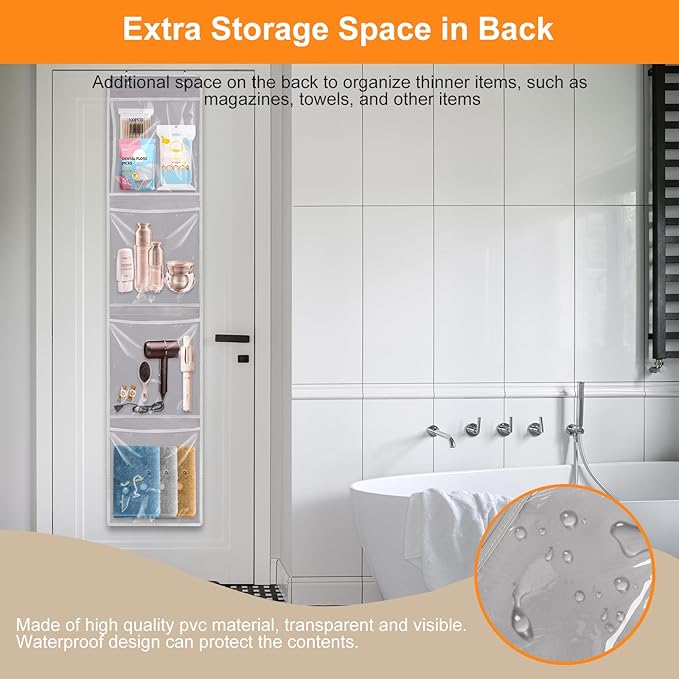 Over Door Organizer and Storage, Hanging Toy Holder with 4 Clear Removable Pouches, Toddler Room Wall Stuffed Animal Bag Case, Kids Playroom Closet Organization for Building Block, Puzzle