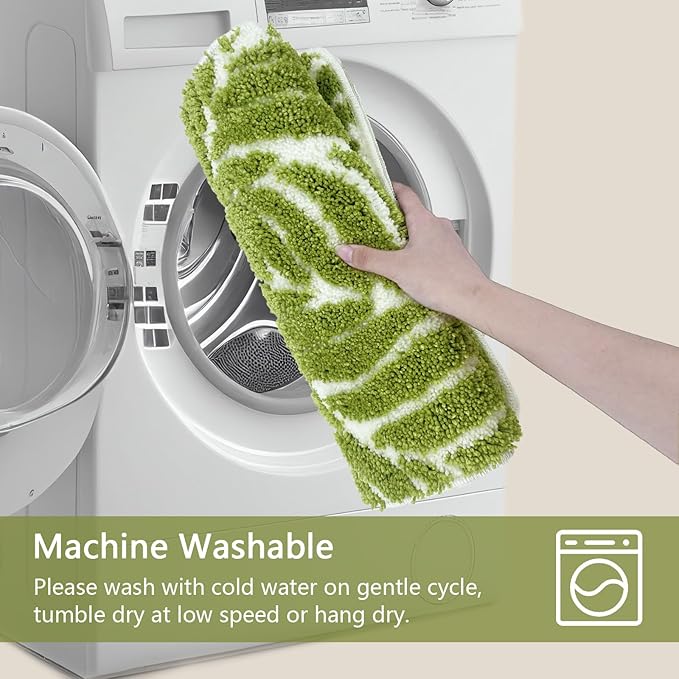 Green Leaf Bathroom Rugs - Bathroom Decor Cute Bath Mat for Sink, Tub, Small Rug, Green Bath Mats Washable Non Slip Funny Water Absorbent Bath Rugs Leaves 16" x 24"