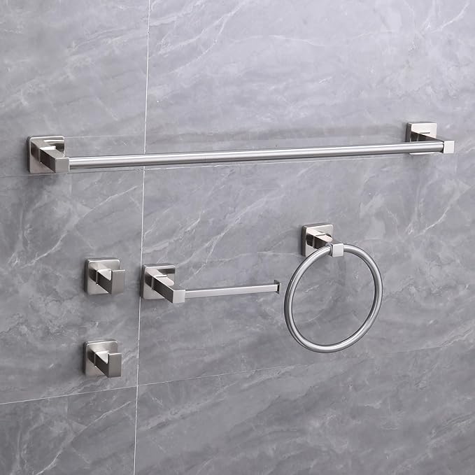 5 Pieces Brushed Nickel Bathroom Hardware Set,Wall Mounted 23.6 inch Towel Bar Set,Towel Rack Set,Toilet Paper Holder, Bathroom Accessories Set
