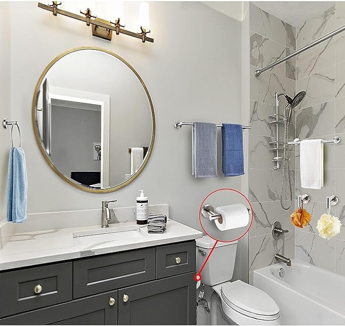 6 Pieces Brushed Nickel Bathroom Hardware Accessories Set, SUS304 Stainless Steel 24 Inch Bath Towel Bar Set, Round Bathroom Towel Holder Set, Towel Racks for Bathroom Wall Mounted