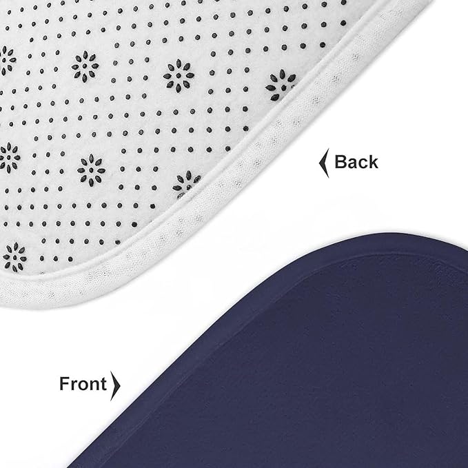 3 Pieces Bath Rug Sets, Navy Blue Modern Bathroom Mat Set Non Slip U Shaped Contour Rug & Toilet Lid Cover