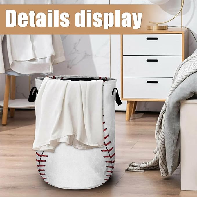 Baseball Laundry Basket, Foldable Waterproof Ball Laundry Hamper Tote Bag Dirty Clothes Storage Bucket Toy Organizer for Bathroom/Laundry/Bedroom 15.7"x19.6"