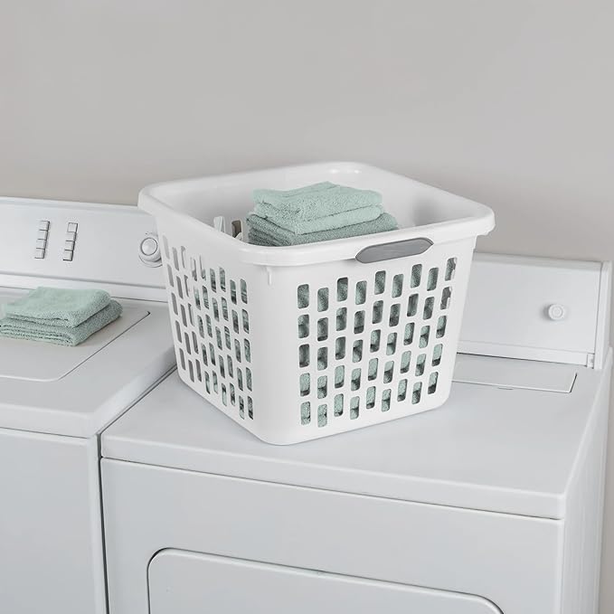1.5 Bushel Square Plastic Laundry Basket with Two Comfortable Handles, White