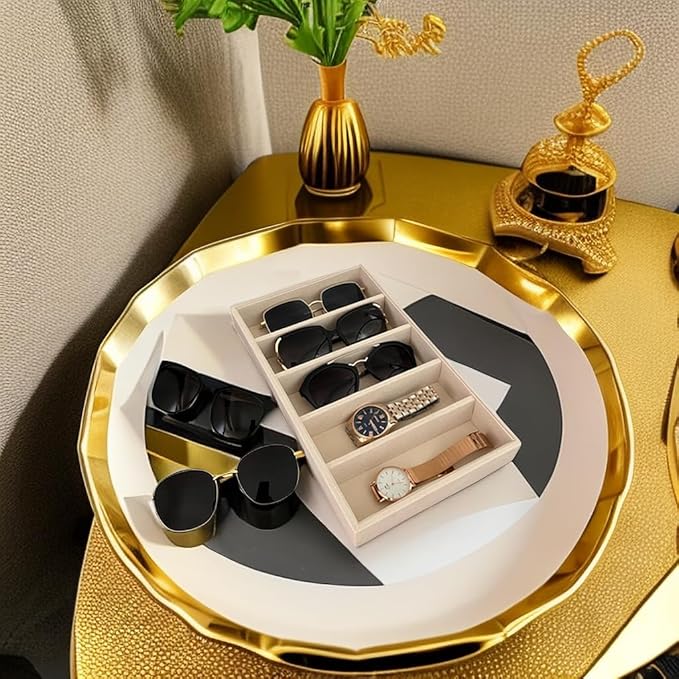 Luxurious 5 Grid Beige Velvet Eyewear Storage Sunglasses Jewelry Tray Organizer Soft Protection Drawer Divider Store Display