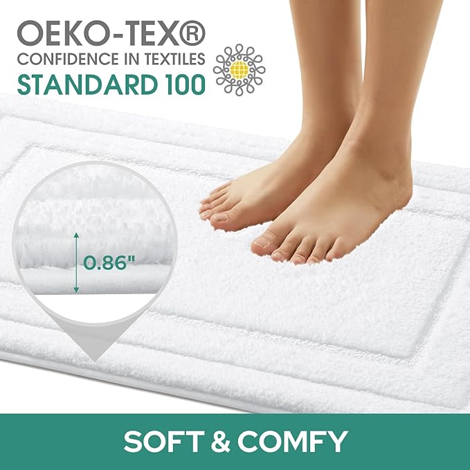 HOMEIDEAS Bathroom Rugs Sets 3 Piece, Super Soft and Absorbent Non Slip Microfiber Toilet Bath Mat with U-Shaped (White)