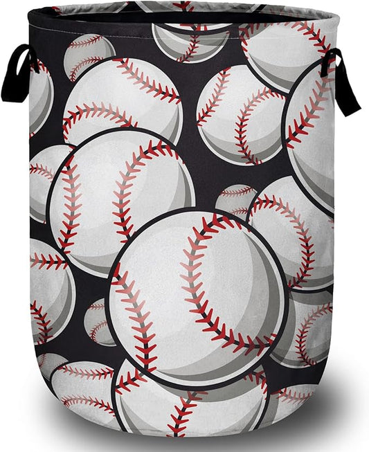 Baseball Softball Laundry Basket, Ball Laundry Hamper Collapsible Oxford Cloth with Handle Clothes Toy Storage Bin for Bathroom Laundry Room Bedroom 15.7 X 20 Inch