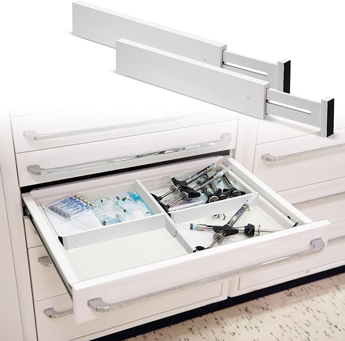 Wesiti 12 Pieces White Bamboo Drawer Dividers Expandable Organization Separators Adjustable Drawer Dividers Dresser Organizer for Kitchen Bedroom(17"-22")