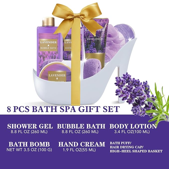 Spa Luxetique Gifts for Women 8pcs Relaxing Lavender Gift Set for Women High Heel Spa Gift for Womens Birthday Gifts for Womens Mom Grandma Teacher Nurse Valentines Day Gift for Her