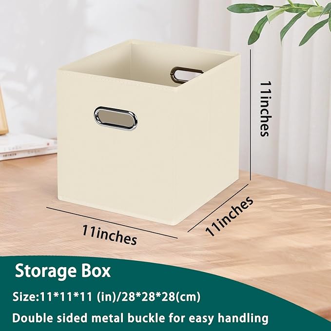 Black Foldable Storage Cubes Bins, Fabric Storage Box Cubes Organizer Baskets with Dual Handles for Home Organizer,Set of 6,(Creamy-White)