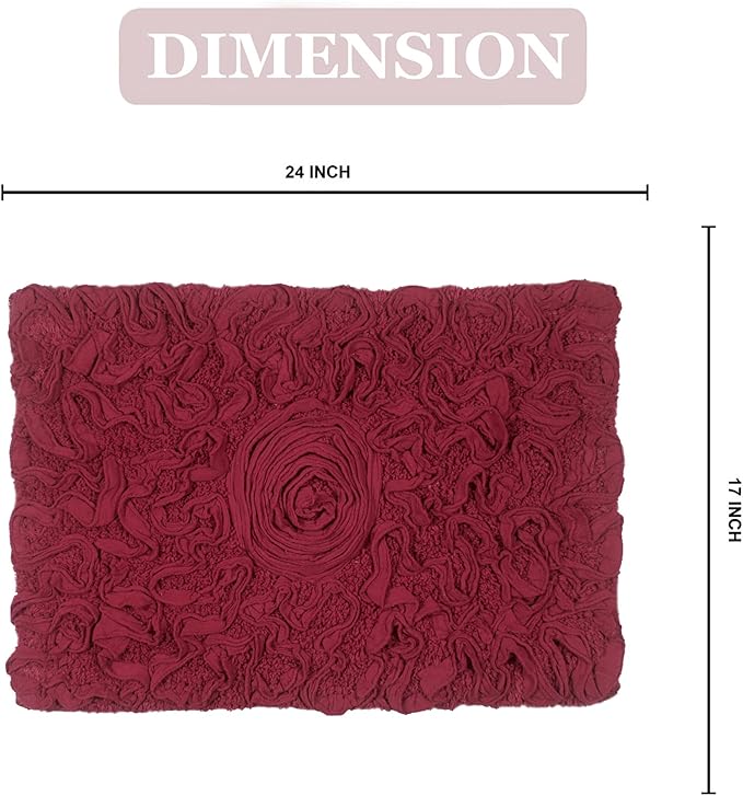 Home Weavers Bell Flower Collection 100% Cotton Tufted Bath Rugs, Extra Soft and Absorbent Bath Rugs, Non-Slip Bath Mats, Machine Washable, Bath Mats for Bathroom Floor and Tub, 17"x24" Rectangle, Red