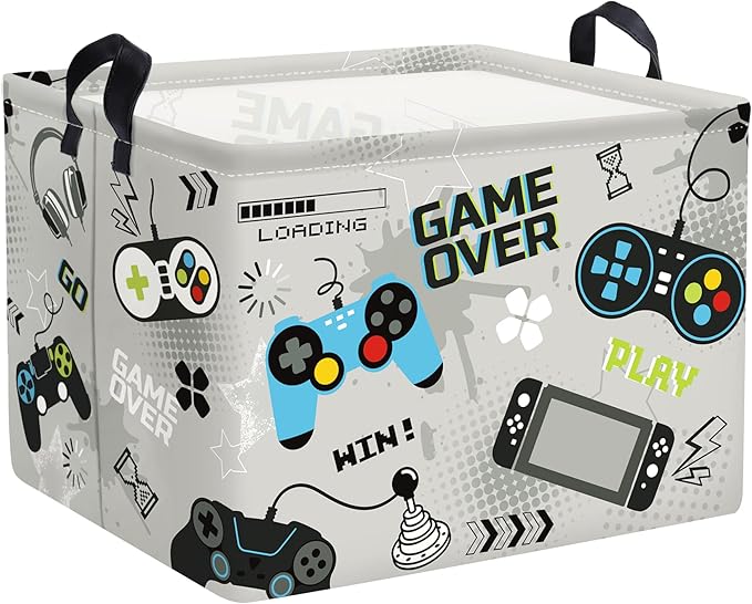 Clastyle Cool Game Storage Basket Kid Game Controller Clothes Laundry Hamper Collapsible Boy Toy Box for Nursery Palyroom,Gray,40 * 30 * 30 cm