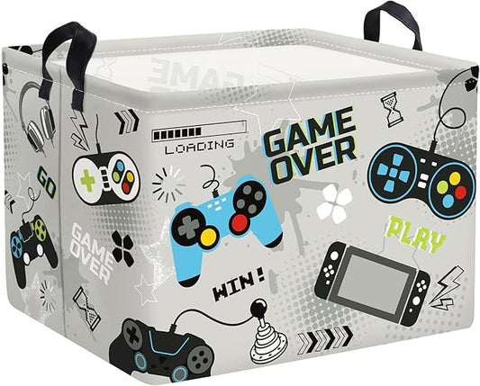Clastyle Cool Game Storage Basket Kid Game Controller Clothes Laundry Hamper Collapsible Boy Toy Box for Nursery Palyroom,Gray,40 * 30 * 30 cm