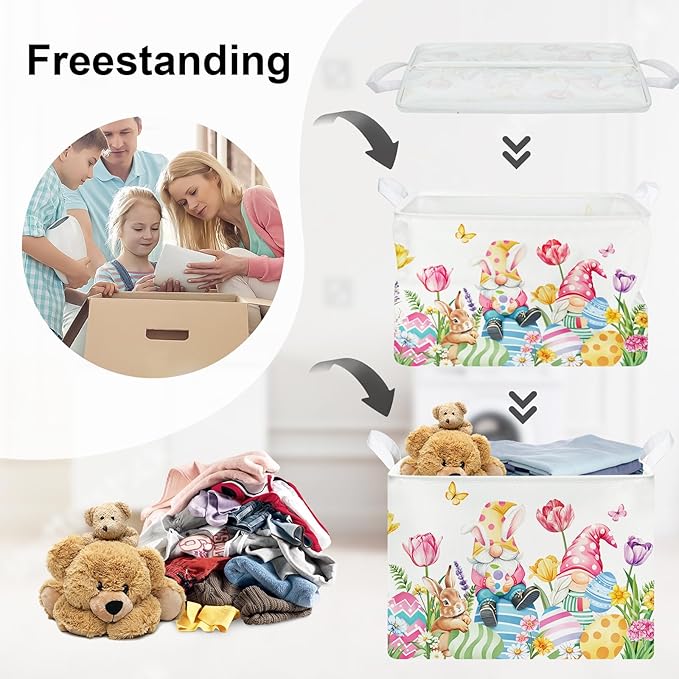 Easter Rabbit Gnome Laundry Hamper Large Storage Basket Cute Tulip Eggs Collapsible Parents Organizer Kids Toy Clothes Bins for Bedroom, Bathroom, Butterfly, 36L