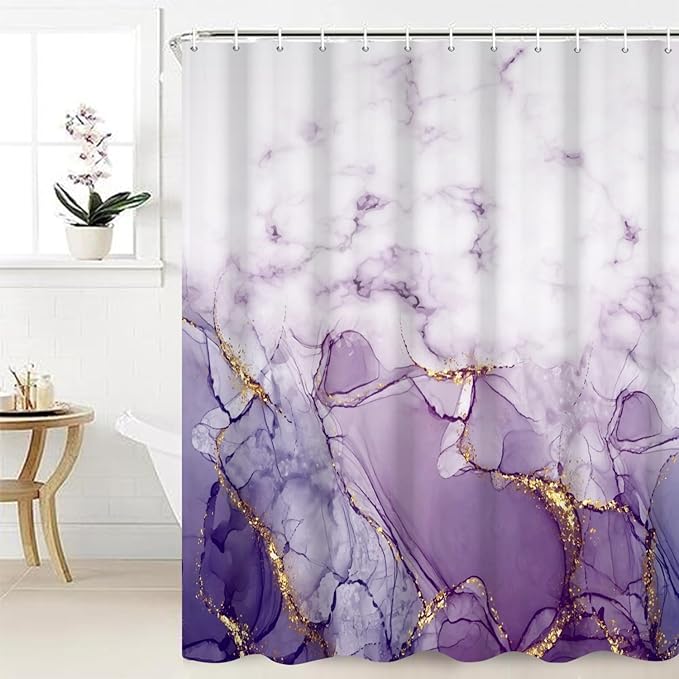 Abstract Marble Bathroom Shower Curtain Purple Gradient Watercolor Waterproof Polyester Shower Curtains Modern Luxury Artistic Aesthetic Shower Curtain with Hooks Decorative, 72x84 Inch