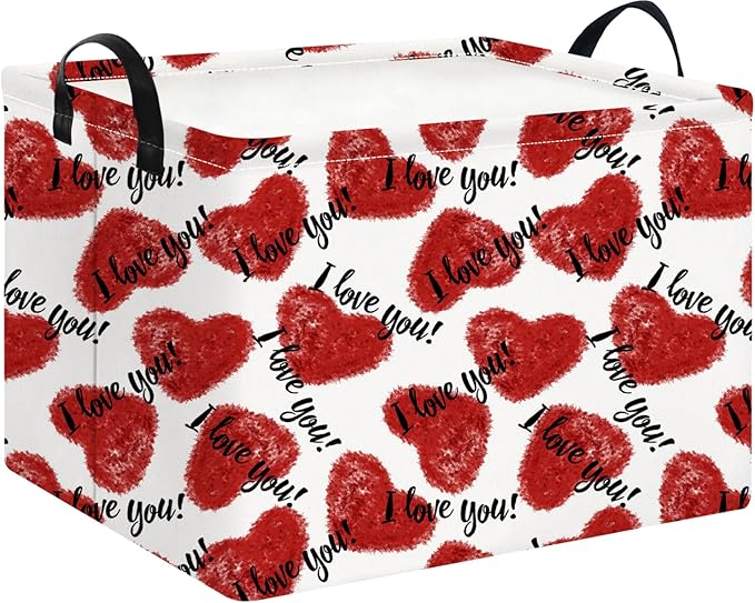 Rectangular Storage Basket Empty,Storage Bin with Handles,Room Decor,Gift Basket,Book Box(Love Heart)