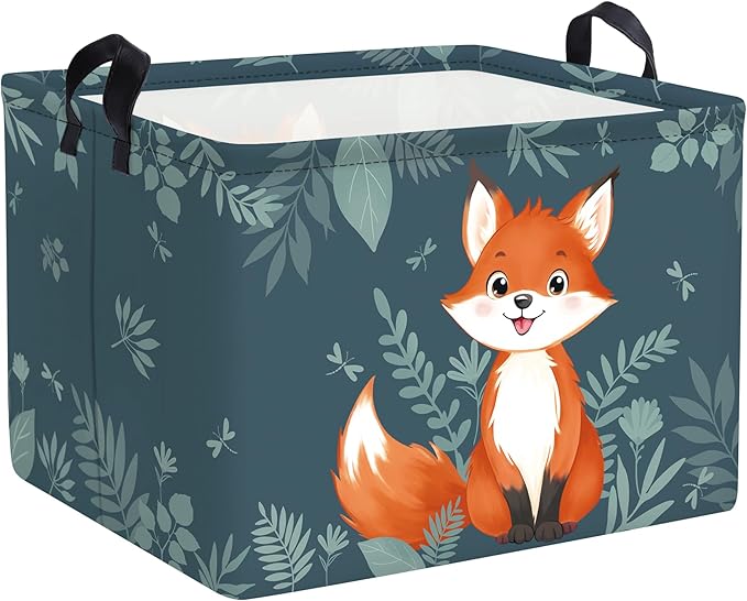 Clastyle Cute Woodland Animal Laundry Basket Kids Clothes Book Storage Basket Gift Toy Box for Bedroom Decor,Fox,40x30x30 cm