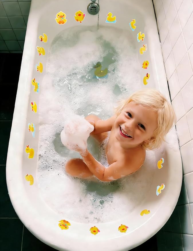 26Pcs Non Slip Bathtub Stickers, Cute Duck Stickers with Scraper, Anti Slip Bath Tub Shower Decal with Adhesive Back for Bathroom, Shower Stairs