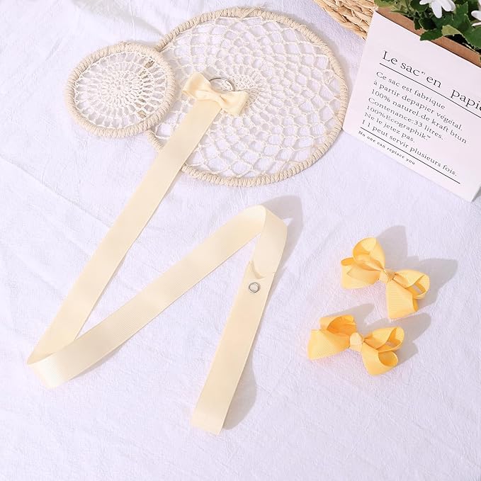 POVETIRE 6PCS Bow Holder Hair Bow Organizer, Hair Clips Storage Bow Holder for Girls Hair Bows, Baby Headband Hair Accessories Organizer Display Wall Hanging for Nursery Decors(Beige)