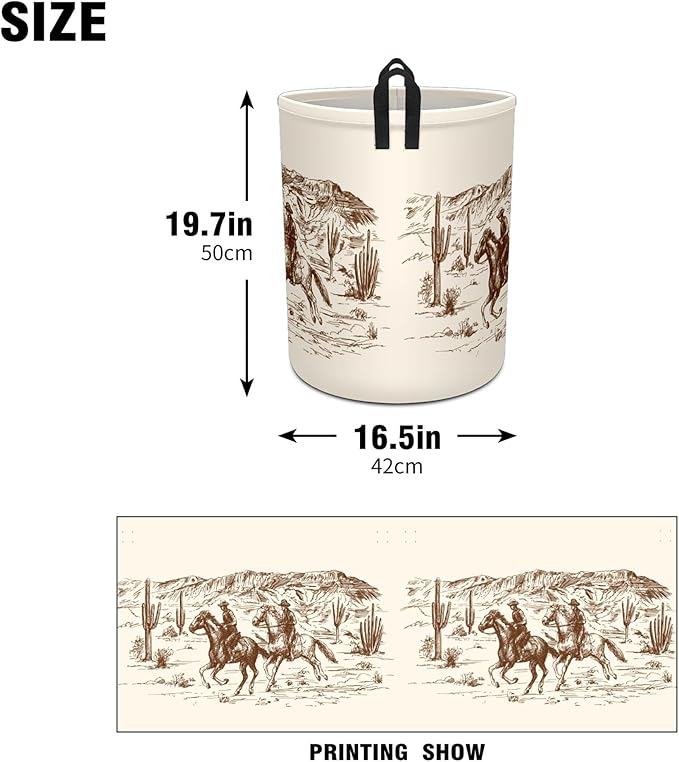 West Cowboy Baby Laundry Hamper,Laundry Basket,Waterproof Storage Bin for Bedroom,Clothes Organizer Basket,Toys Box,Room Decor