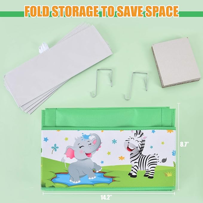 WERNNSAI Jungle Animal Over the Door Hanging Organizer - 4 Clear Window Pockets, Oxford Cloth Material, Suitable for Children's Rooms, Kindergartens, Nurseries