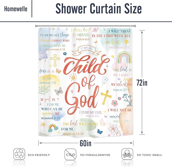 Homewelle Bible Verse Christian Shower Curtain Boho Mid Century Abstract Rainbow Scripture Inspirational Quotes Minimalist 72Wx72H Inch Geometric Simple Waterproof Polyester Fabric Bathroom Bathtub