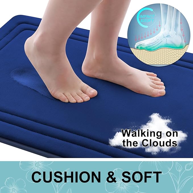 Grandaily Memory Foam Bath Mat Rug 47x24, Ultra Soft, Non-Slip and Absorbent Bathroom Rugs, Machine Wash Dry, Comfortable Bath Carpet for Bathroom Floor, Tub and Shower, Navy Blue