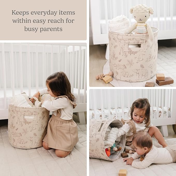 Sorrel + Fern Nursery Storage Basket (Magic Forest), Soft Collapsible Fabric Toy Bin, Magic Forest-Inspired Organizer for Playroom or Nursery, Gender-Neutral Decor, 13 × 13 Inches