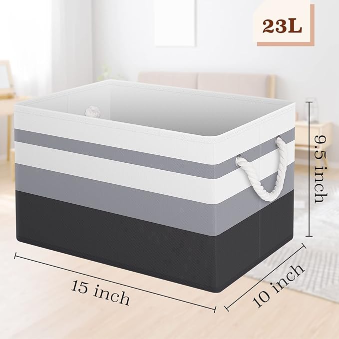 Storage Bin,Collapsible Storage Basket For Organizing,Large Storage Boxes With Rope Handles,Storage Containers,Gradient Grey,4 Pack