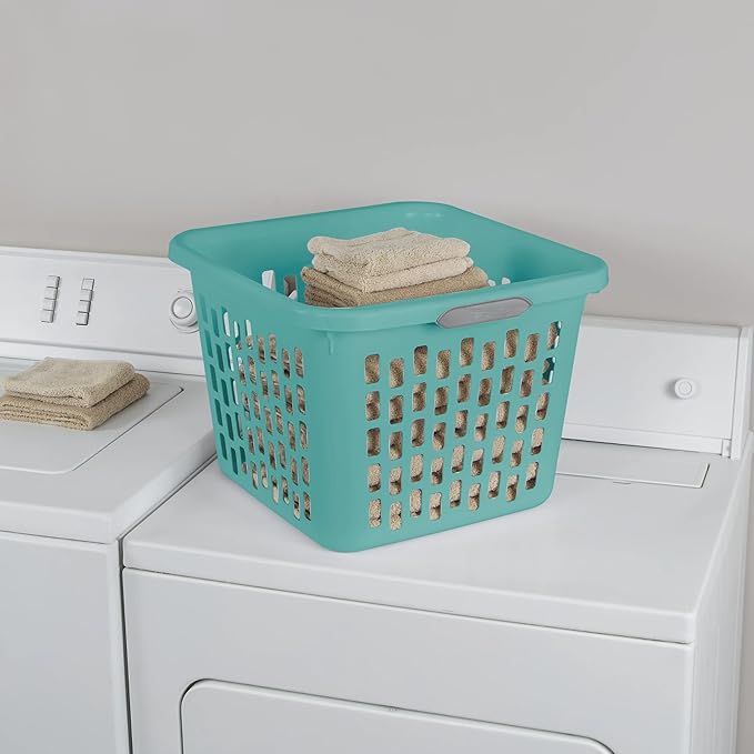1.5 Bushel Square Plastic Laundry Basket, BPA-Free, Teal Splash - 2 Comfort Grip Handles, Sturdy & Stackable, for Bedroom, Bathroom & Laundry Room