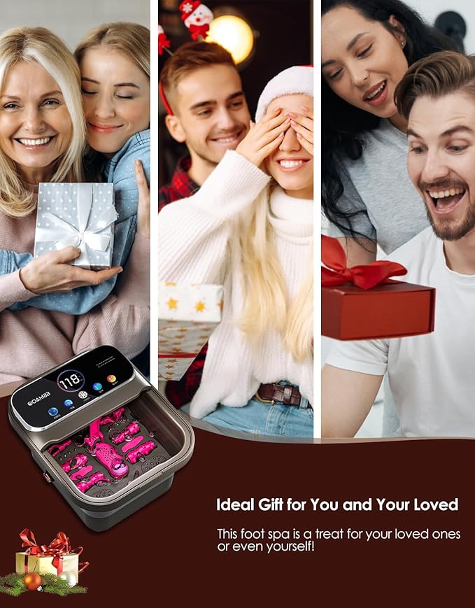 Collapsible Foot Spa with Heat, Bubble,Temp Control,Remote Control, Color Touch Screen Foot Bath Massager with 6 Massage Rollers,Foot Soaking Tub,Pedicure Foot spa for Stress Relief (Deep Grey)