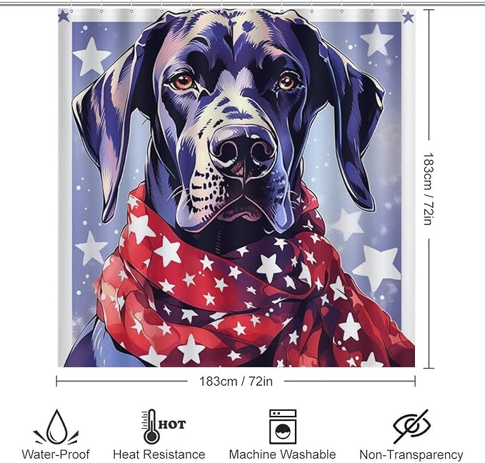 Great Dane Dog in Scarf Christmas 4Pcs Shower Curtain Set with Rugs with Non-Slip Rugs Toilet Lid Cover And Bath Mat Dog Lover Gifts Waterproof Personality Pattern Bath Curtain for Bathroom Decor