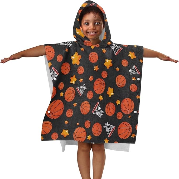 Basketball Stars Kids Hooded Beach Bath Towel Soft Towel Highly Absorbent Perfect Baby Bath Shower Decoration for Baby Boy Girl Bathroom Beach Swim Supplies