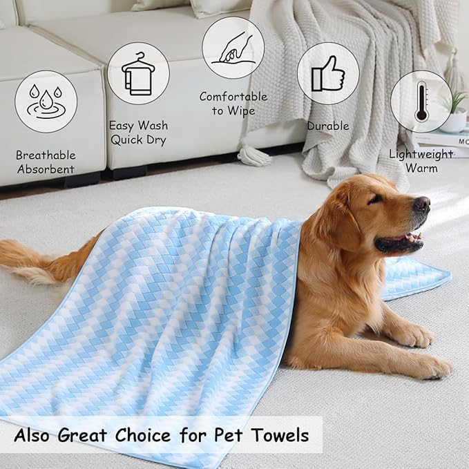 12 Pcs Blue White Diamond Towel Set-4 Bath Towels,4 Hand Towels,4 Washcloths Soft Polyester Towels with Loop Absorbent Shower Towel Quick Dry Beach Chair Towel Family Towels for Bathroom Spa Gym Pool