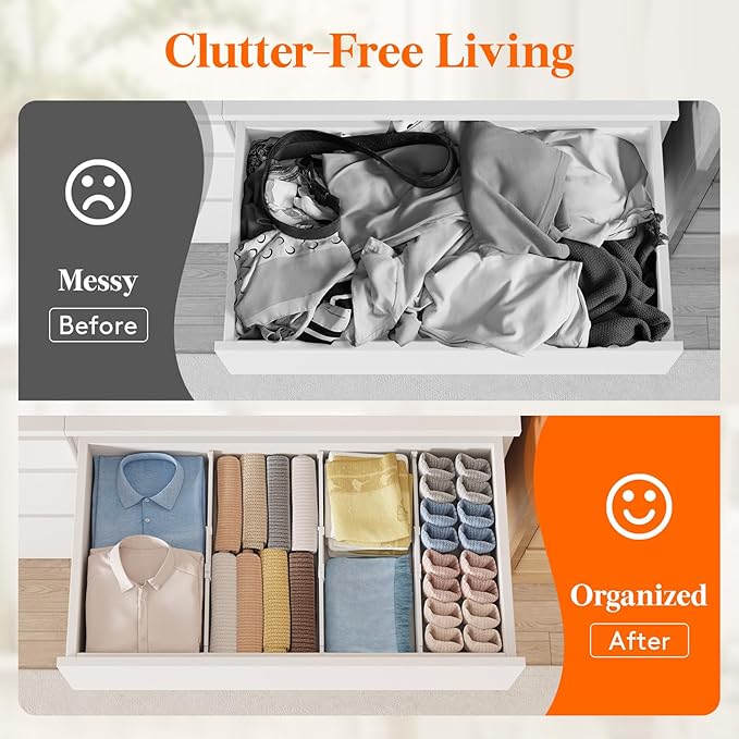 Lifewit 4" Tall 12 Pack Drawer Dividers, 35-56.5cm/13.8-22.2" Expandable Drawer Divider for Clothes, Adjustable Dresser Drawer Organizers, Drawers Separators for Dresser/Bathroom/Closet/Kitchen White