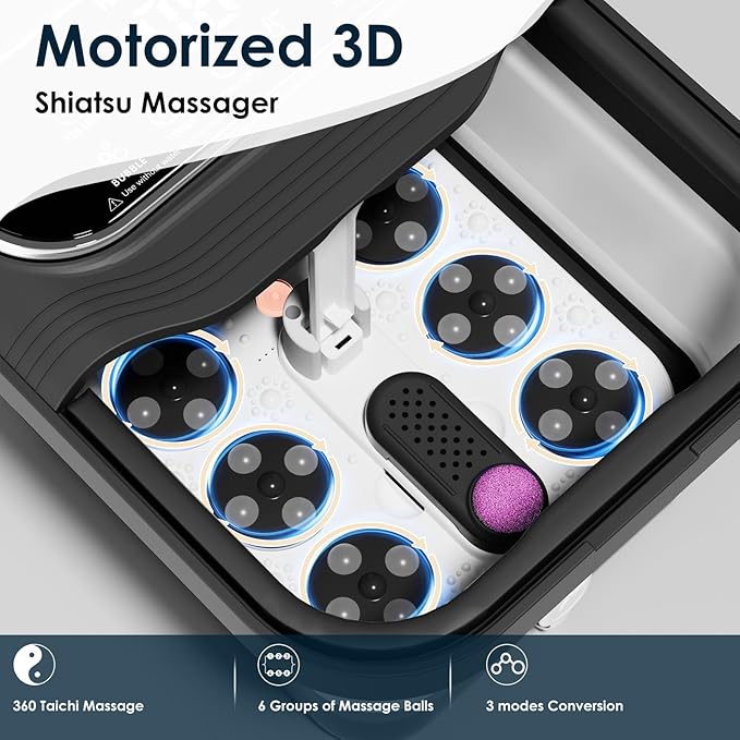 Foot Spa Electric Rotary Massage, Tea Tree Oil Foot Soak with Epsom Salt, Collpaisble Foot Spa Bath Massager with Heat, Bubble Jets, Temp Control, 24 Motorized Shiatsu Massage Balls and Foot File