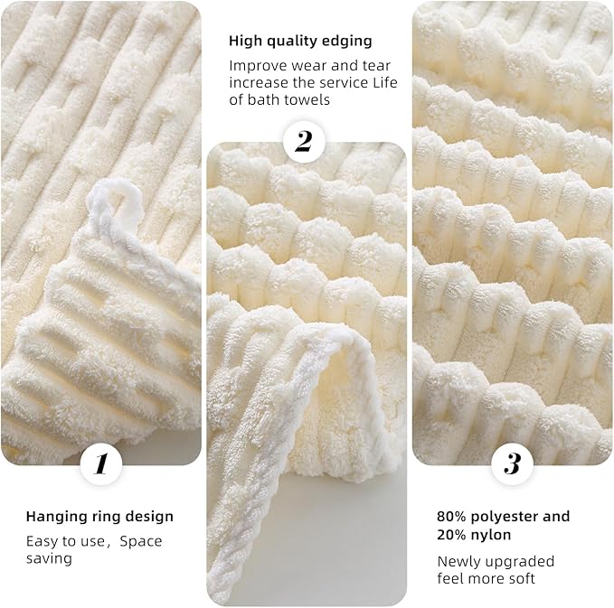30X60 Inches Extra Large Bath Towels Sets of 6 for Bathroom Super Soft Quick Dry 2 Bath Towels 2 Hand Towels 2 Washcloth Towels Microfiber Shower (White, 6 Piece)