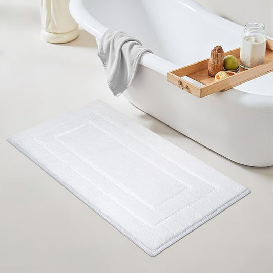 GRANNY SAYS Large Bathroom Rugs Non Slip Washable, 24" x 43", Water Absorbent Bath Mats for Bathroom, Thick Soft Shaggy Bath Rug, Microfiber Shower Room Floor Mat Decor, White