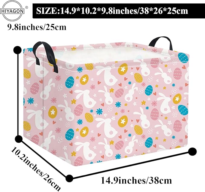 HIYAGON Rectangular Easter Basket for Kids Baby Easter Basket for Boys and Girls Cute Toy Storage Organizer Bin Box Room Decor(Easter Baskets)