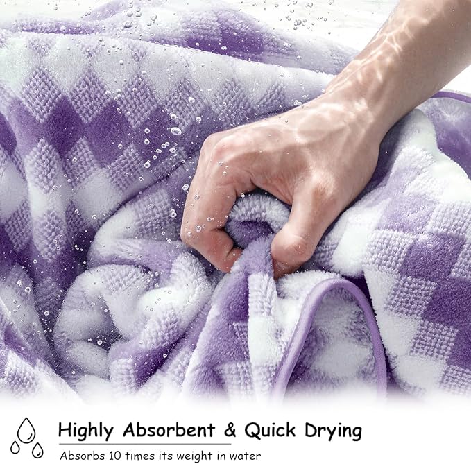 12 Pcs Purple White Diamond Towel Set-4 Bath Towels,4 Hand Towels,4 Washcloths Soft Polyester Bath Sheet with Loop Absorbent Shower Towel Quick Dry Beach Chair Towel Family Towels for Bathroom Spa Gym