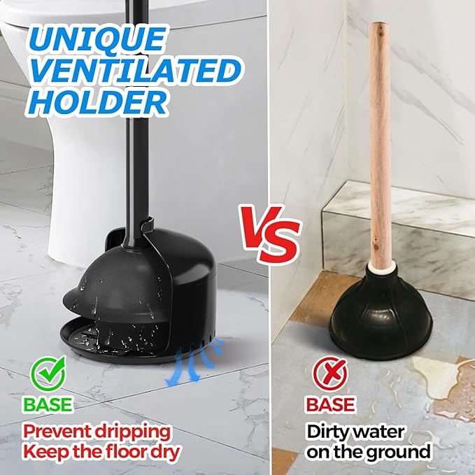 3Pack Toilet Plunger with Holder,Plungers for Bathroom with Holder,Plunger with Cover,Bathroom Decor，Bathroom Accessories，Toilet Bowl Cleaners,Bright Black(19inch)