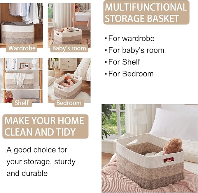 OIAHOMY Large Blanket Basket, 22”x17”x12” Rectangle Woven Baskets, Nursery Blanket Storage Living Room,mall Storage Baskets for Organizing,Closet Cube Shelf Storage, 9.8”×9.8”×7.1”