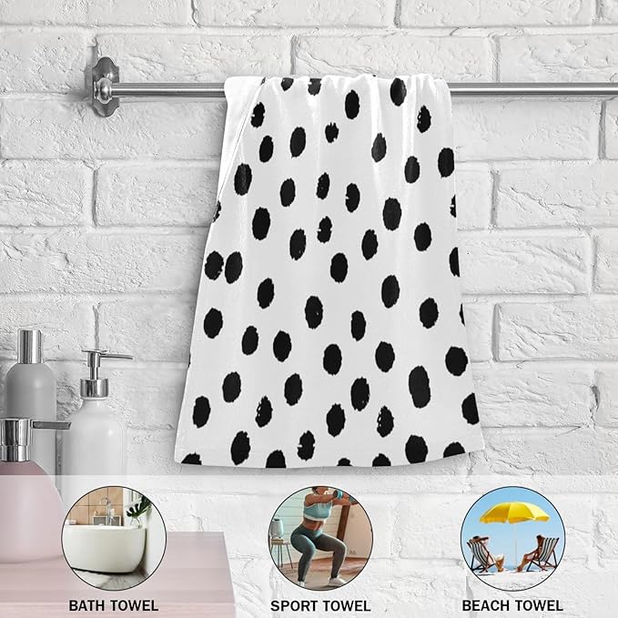 2 Pack Black White Polka Dots Hand Towels for Bathroom,Soft Absorbent Boho Black Spots Doodle Kitchen Dish Towels,Modern Decorative Guest Bathroom Towels for Bath,Face,Shower,Gym 14"x28"